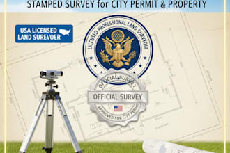 provide USA licensed land surveyor stamped survey for city permit and property