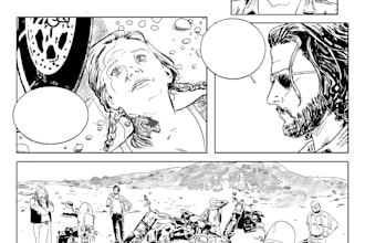 draw a professional comic test page in classic black and white style