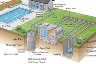 design waste disposal system, swimming pool, soak pit and absorption field