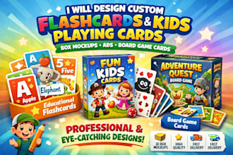 design custom kids flashcard playing card box mockup ads board game card designs