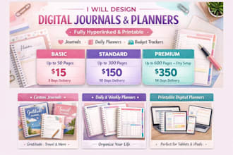 design etsy custom journals planners trackers hyperlinked printable