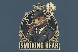 create a unique bear smoking mascot logo with brand