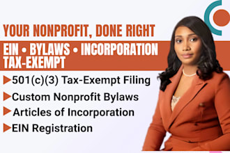 handle non profit 501c3 tax exempt, ein, bylaws and article of incorporation