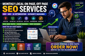 do monthly local on page, off page SEO GEO backlinks authority, website audit