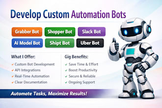develop grabber bot, shopper bot, slack bot, ai model bot, shipt bot, uber bot