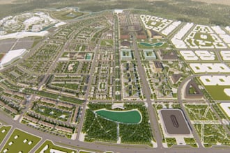 redesign 3d landscape development,urban masterplan,site layout,community render