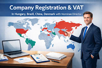company registration,vat in hungary, brazil,china, denmark,with nominee director