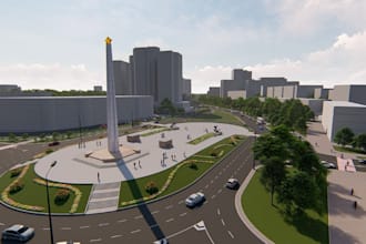recreate 3d city street landscape,road design,streetscape view,outdoor rendering