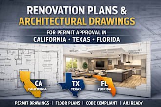 provide renovation plans and architectural drawings for permit approval ca tx fl