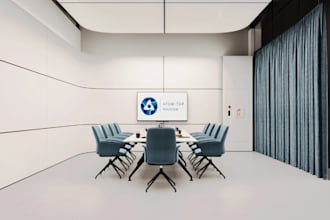 buildup 3d modern meeting room, office interior, conference table, cgi workspace