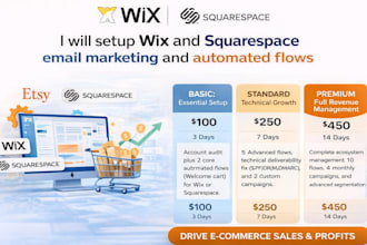 setup wix and squarespace email marketing and automated flows