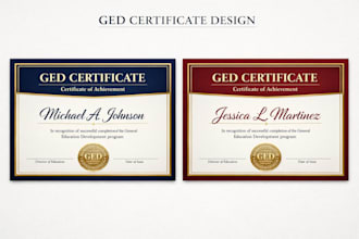 design high school transcript, ged award certificate, college diploma, degree