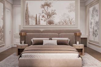 redesign 3d luxury master bedroom,interior furniture, home decor, cgi wall panel