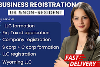 register us llc formation s corp c corp wyoming, delaware llc ein and dba filing