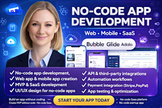 design and build powerful no code apps using bubble, glide, adalo and webflow