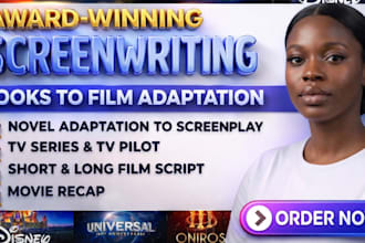adapt novel to movie script, film or TV script convert book to screenplay