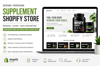 design supplement shopify store, health supplement website, nutrition store