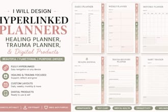 design hyperlinked planners, healing planner, trauma planner, digital products