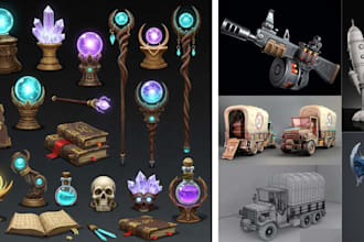 create 2d 3d game assets, game ui weapons game model props icon game environment