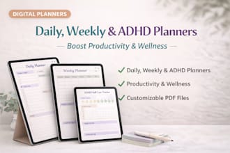 make daily, weekly and adhd digital planners for productivity and wellness