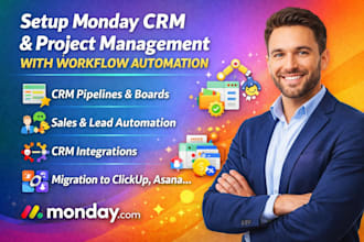 set up monday CRM and project management with workflow automation and asana