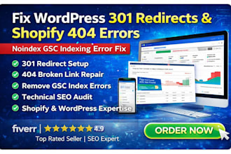 fix noindex gsc indexing error wordpress 301 redirect shopify 404 page not found