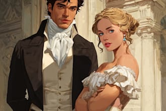 create character illustration for romance book cover, KDP