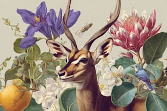 draw an animal and botanical illustration