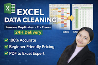 do excel data cleaning,formatting and remove duplicates professionally