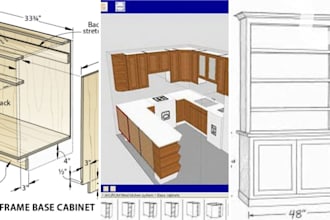 draw 3d,2d furniture plan, DIY cabinet, and woodworking kitchen cabinet millwork