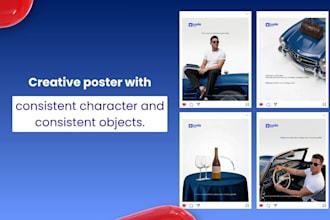 design poster with consistent ai character and objects