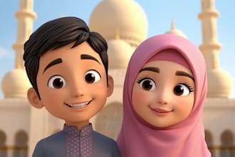 illustrate children islamic designs, muslim kids book and write islamic conten