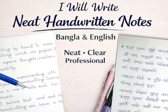 write neat handwritten notes in bangla or english