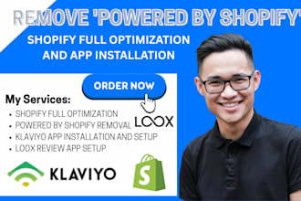 remove powered by shopify install loox fix klaviyo setup gelato shopify apps