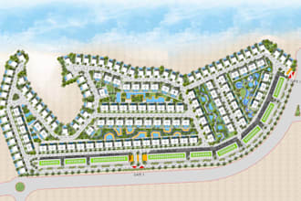 design 2d site master planning, residential plot layout, 3d landscape rendering