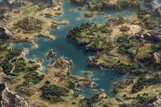 make  unique cartoonic fantasy vector map, illustration