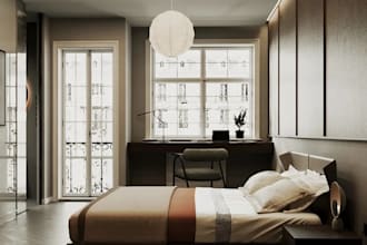create master bedroom lighting and furniture layout 3d render