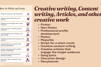 do creative writing, content writing, articles, and other creative work