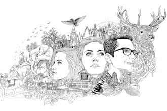 create custom black and white line art illustration