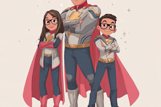 design a family superhero portraits for you