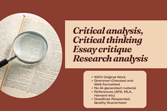 do critical analysis, critical thinking, essay critique and research analysis