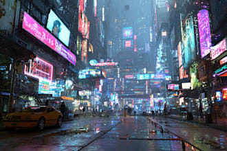draw illustration of futuristic cyberpunk city
