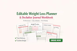 design professional editable weight loss planner and declutter journal workbook