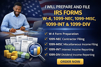 prepare and file irs forms w4 1099 nec 1099 misc 1099 int and 1099 div