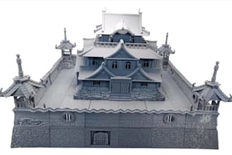 do 3d terrain castle,3d dnd wargaming terrain,3d japanese style castle, for game
