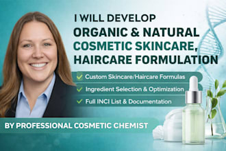 develop organic and natural cosmetic skincare, haircare product formulation