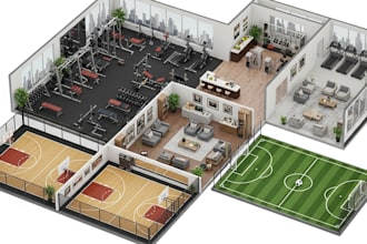 create 3d floor plan for restaurant and bar