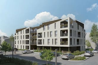 cgi modern urban housing,3d apartment, residential facade, landscape rendering