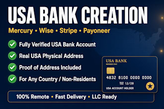 create USA bank with llc details, setup wise, mercury, USA physical address
