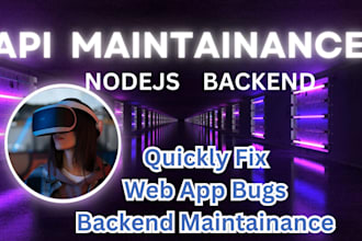 develop node js rest API, monthly backend maintenance monitoring and API support